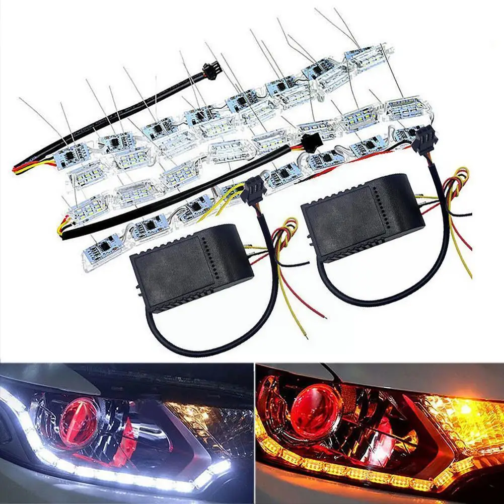 

Car LED Crystal Daytime Running Lights 16 Lights Retractable Turning Water Colorful Two-color And Yellow Marquee White K8B7