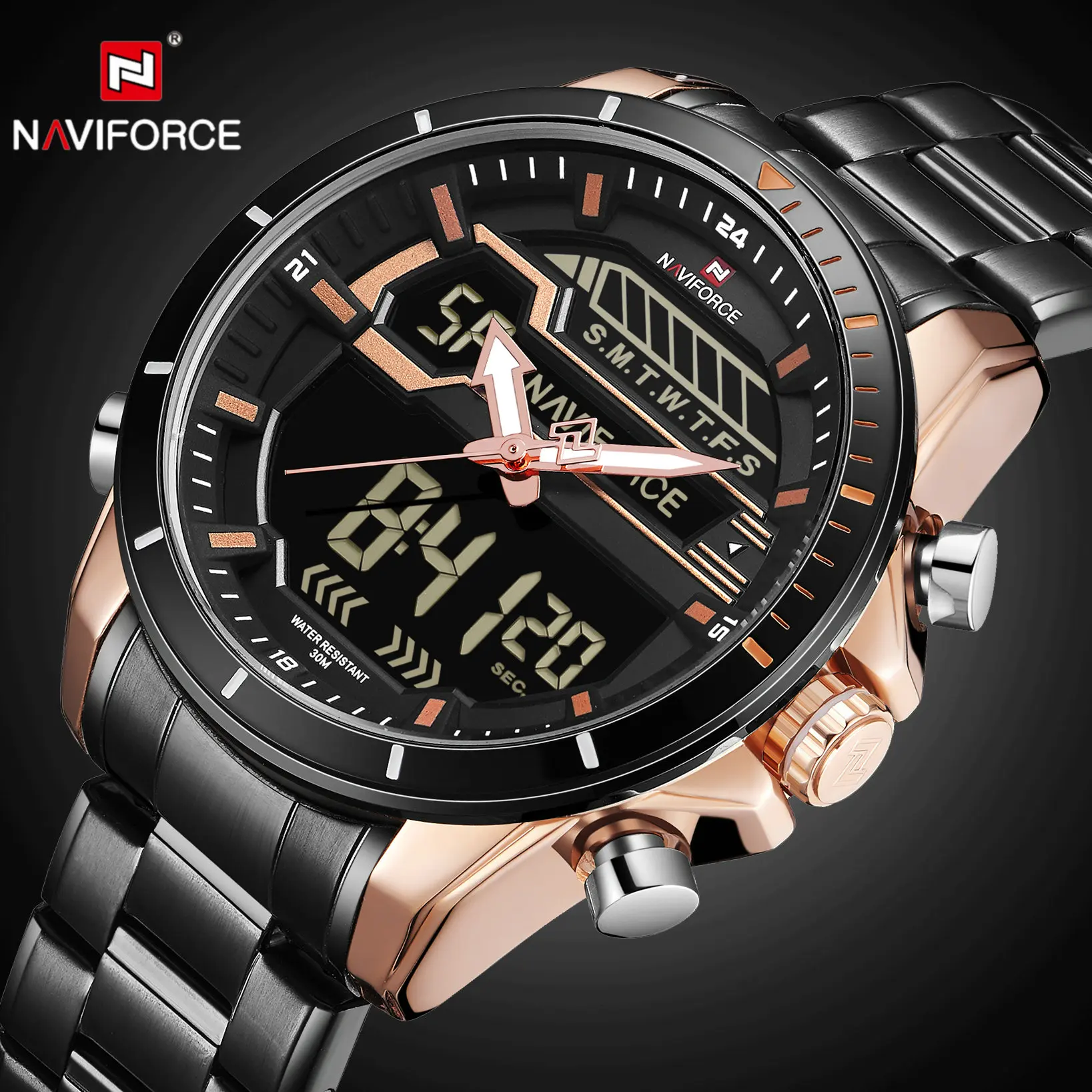 NAVIFORCE повседневные военные часы из нержавеющей стали Кварцевые мужские
