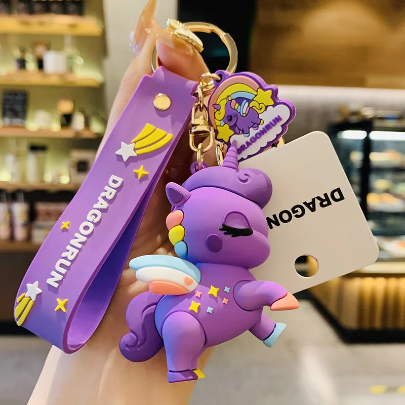 

Fashion Cute Rainbow Unicorn 3DKeychain Cartoon Doll Car Lanyard Bag Phone Pendant Key Kawaii Pony Moving Liquid Lover Girl Gift