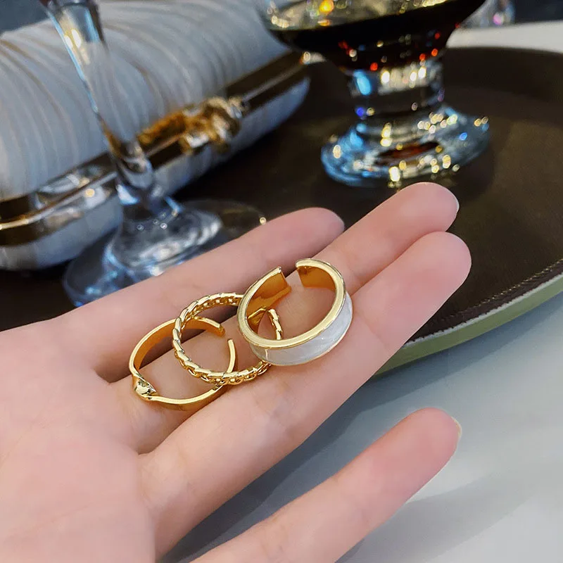 

3Pcs Fashion Jewelry Rings Set Hot Selling Metal Alloy Chain Round Opening Women Finger Ring For Girl Lady Party Wedding Gifts