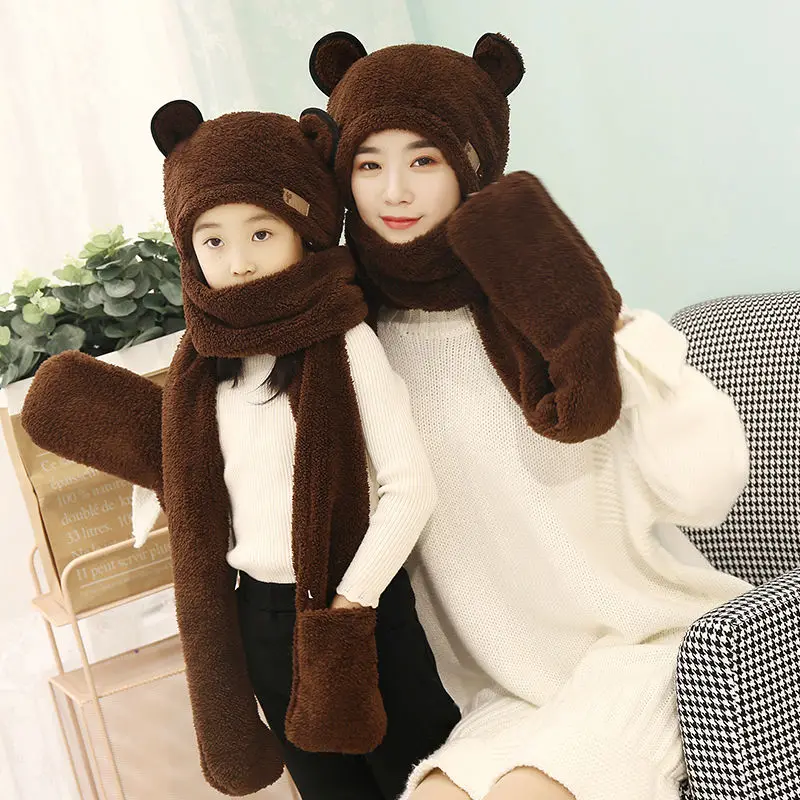 

Three winter children's hats, scarves, gloves Warm, thick and cute Student parent-child new Korean bib hat