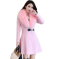 2021 winter new korean womens large fur collar slim long suit collar wool coat female woolen coat women wool coat womens coat