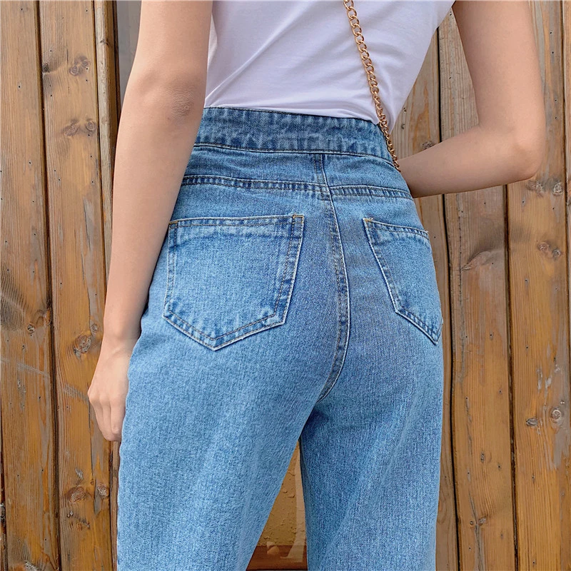 

2020 Sexy Pants for Women Clubwear Bell Bottom Jeans Women Denim Pants Flare Button Full Length Casual Asymmetrical Blue
