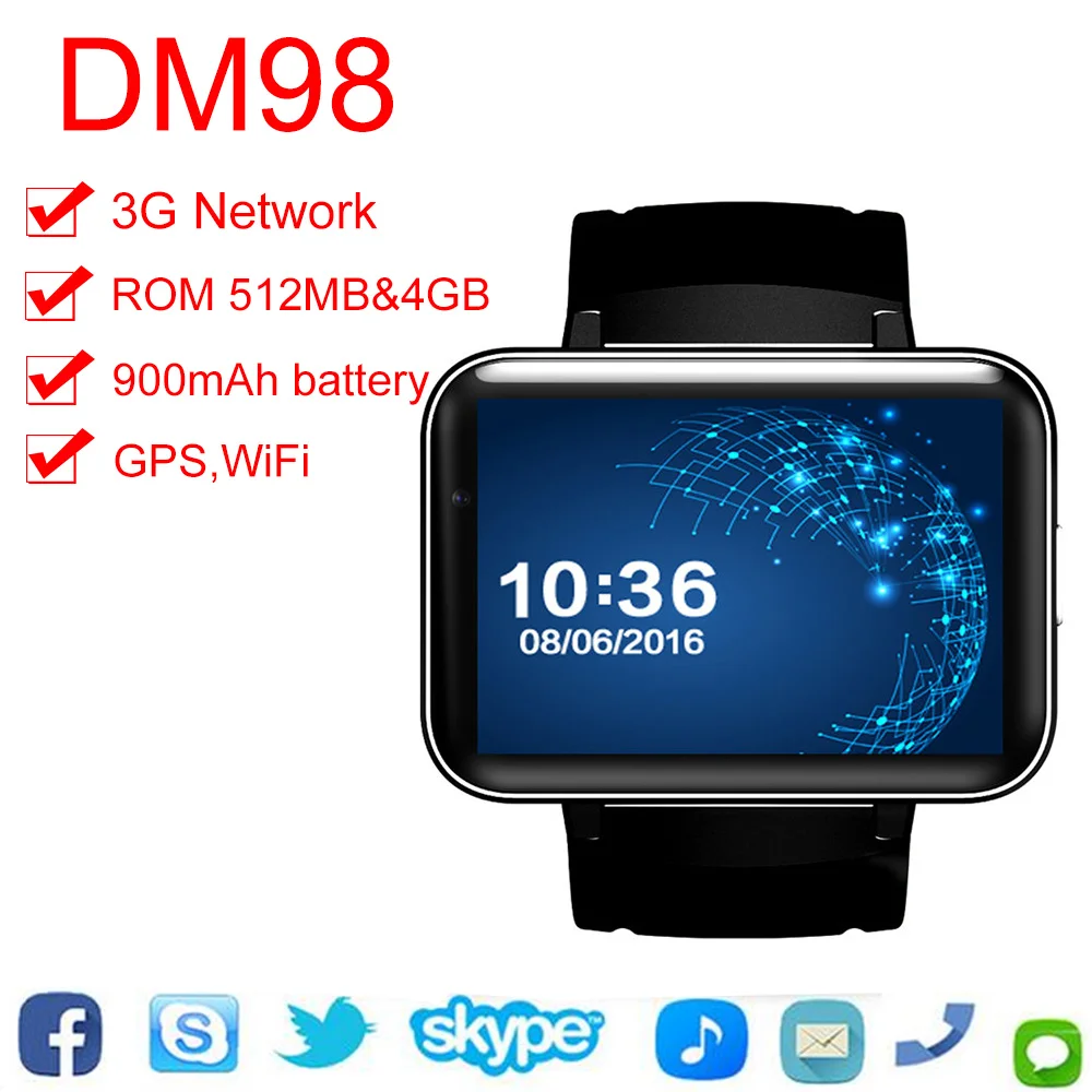 Смарт-часы Smartch DM98 3G телефон 2 &quot Android 4 MTK6572 двухъядерный 1 ГГц Гб ROM камера WCDMA WiFi GPS