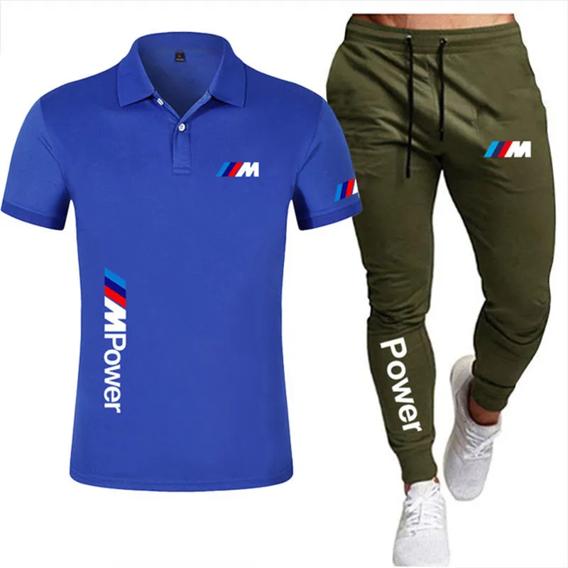 

2021 new fashion casual sportswear summer letter printing jogging suit men's fitness suit polo + pants 2-piece set