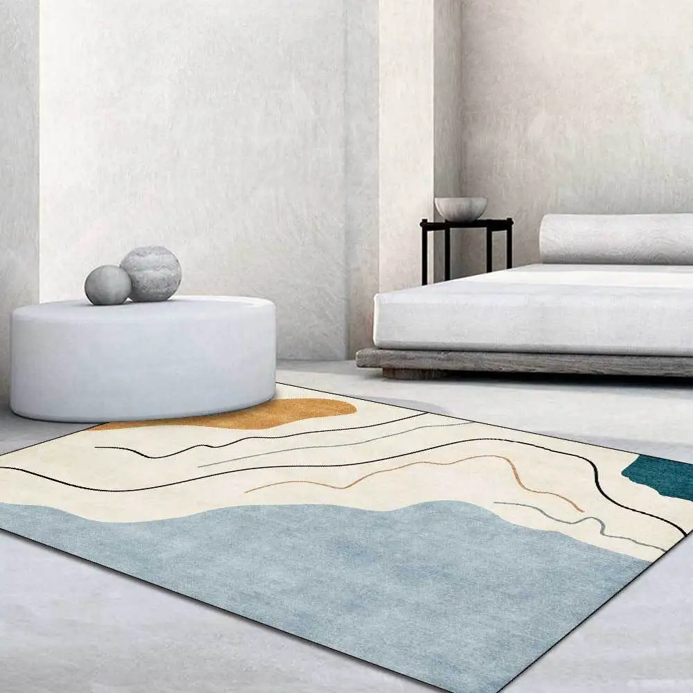 

Fashion Mo Landi Blue and Yellow Abstract Geometric Lines Mountain Living Room Bedroom Bedside Carpet Mats area rug