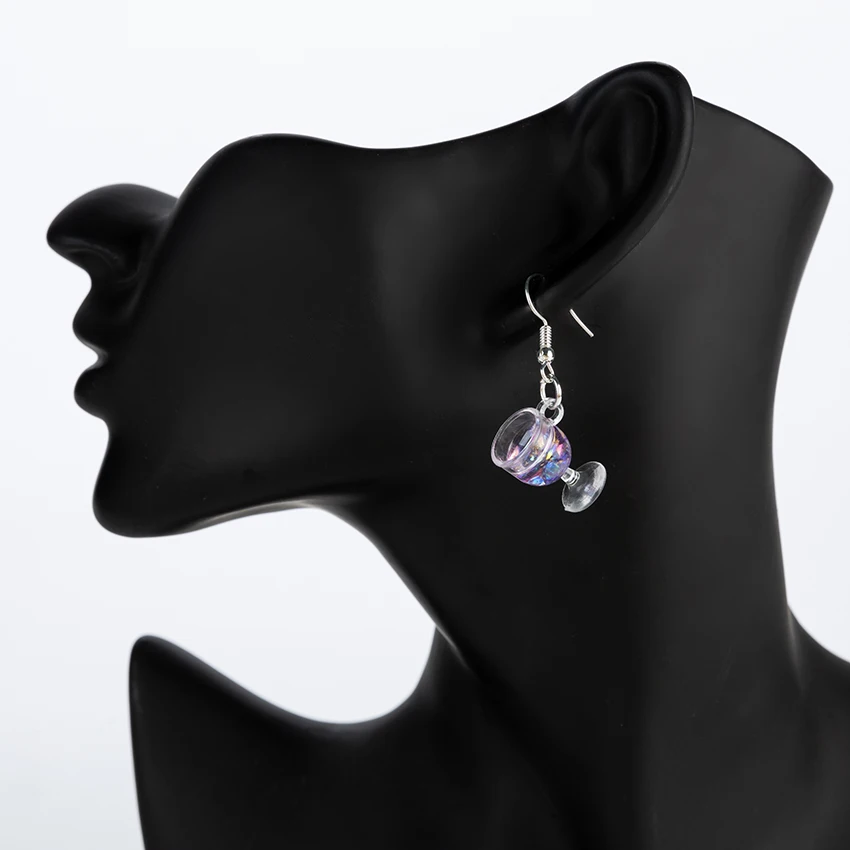 

1pair Multicolor Resin Wine glass with Sequindrop earrings For Women Children Birthday Gift
