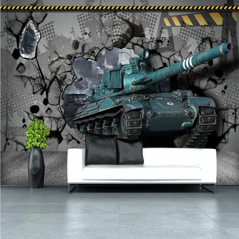 

Drop Shipping Custom Photo Wallpaper Custom Tank Through Wall 3D Stereo HD Sofa Backdrop Meeting Room Office Studio Wallpaper