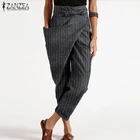 Женские полосатые брюки ZANZEA 2021, модные Асимметричные шаровары, Женские повседневные длинные Панталоны на шнуровке, Палаццо с репой