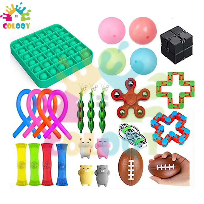 Enlarge COLOQY 5 Fidget Toys Pop it Sensory Antistress Toy Pack Squishy Squish mallow Decompression Stress Reliever Toy For Adults Kids