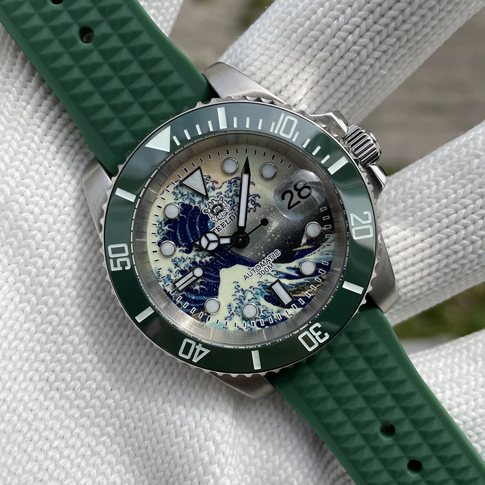 

STEELDIVE Brand SD1953J Waffle Men's Waterproof Watch Kanagawa 3D Printed C3 Luminous Surface NH35 300M Dive Luxury Steel Watch