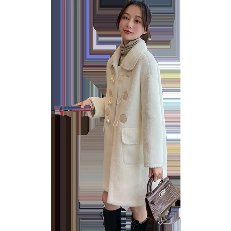 

CMAZ 2021 Spring and Autumn New Loose All-Matching Mink Fur Coat Mid-Length Woolen Coat