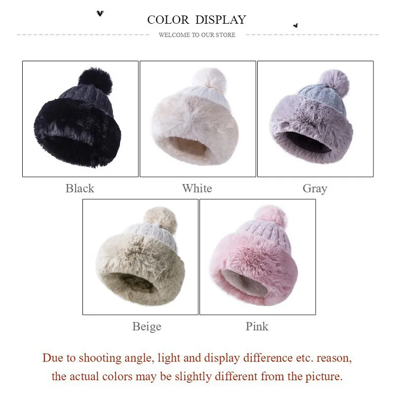 

Women Fluffy Hat Knitted Beanies Winter Ski Hats Weaving Mongolia Cap for Outdoor Warming THJ99