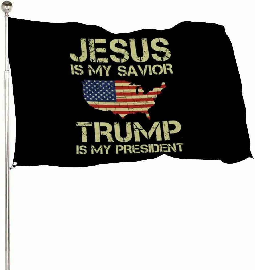 

Trump Is My President 2024 Jesus Is My Savior American Maga Nation Flag Brass Grommets 3X5 Feet