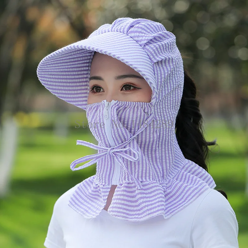 Новый Для женщин шляпа от солнца мульти Функция анти УФ летняя Женская Полосатая