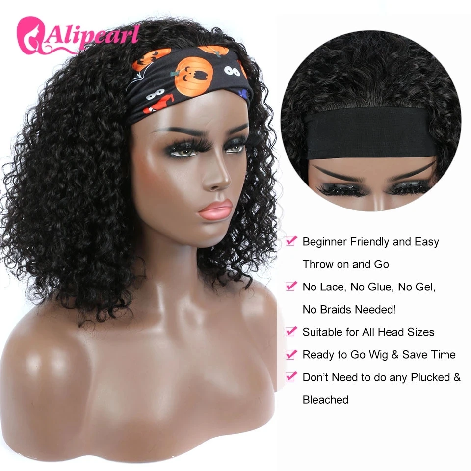 AliPearl Короткие вьющиеся человеческие волосы парик повязка на голову Боб для