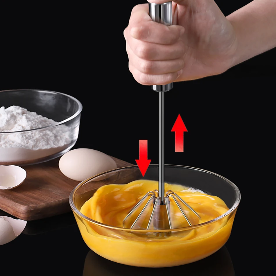 Batidor de huevos semiautomático de acero inoxidable, batidora de mano para mezclar crema, agitar