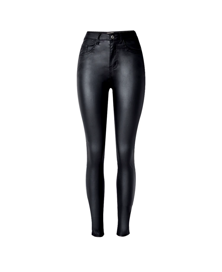 

Autumn Winter High Waist Slim Stretch Coated Faux Leather Pants Denim Pants PU Pocket Wild Large Size Fashion Casual Jeans K168