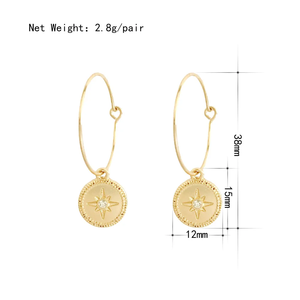 Шикарные серьги золотого цвета покрытые Круглым Диском с прозрачным камнем в