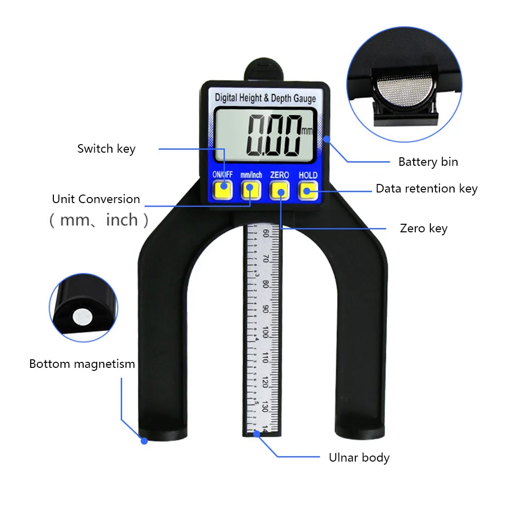 new Digital Display Height Gauge Electronic Depth Meter Ruler Woodworking Measuring Tools 0-80mm Range | Инструменты