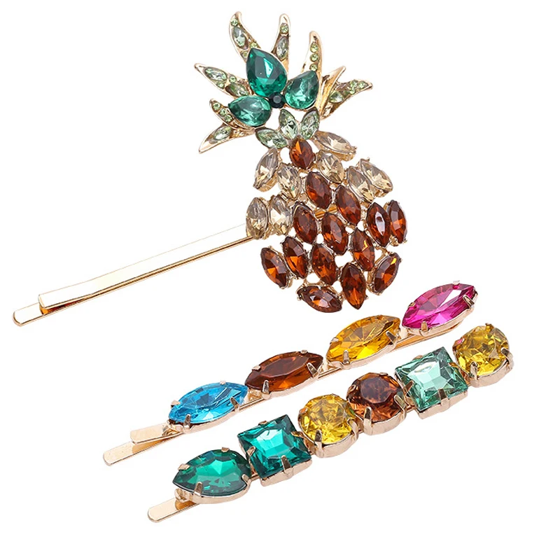Роскошные блестящие красочные кристаллы женские заколки для волос Стразы ананас