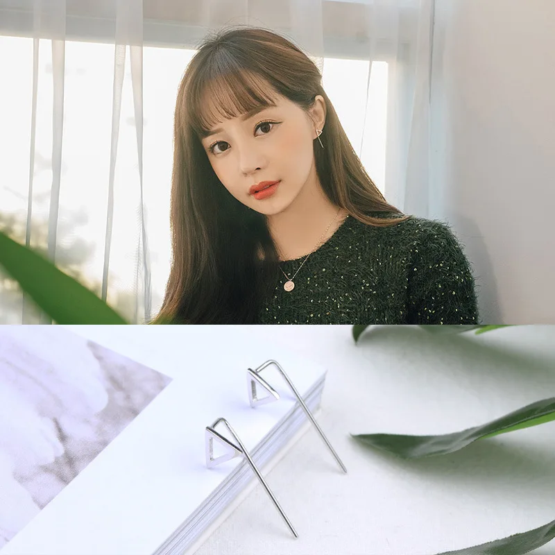 100% 925 Sterling Silver Earrings Fashion Geometric Triangle Round Stud For Women Men |