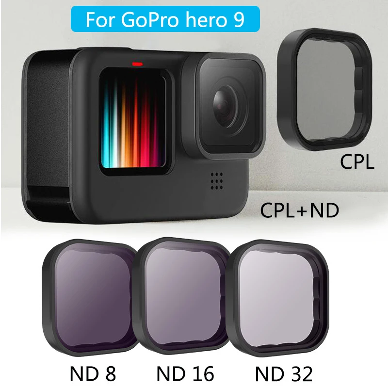 

Комплект фильтров для объектива GoPro 9, CPL ND8/16/32, защита объектива 9H, аксессуары для спортивной камеры GoPro Hero 9, черного цвета
