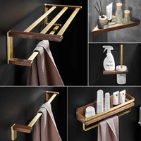 bath hardware brass wood towel rackbar corner shelf toilet brush holder tissue rack row hooks wall mounted brushed gold