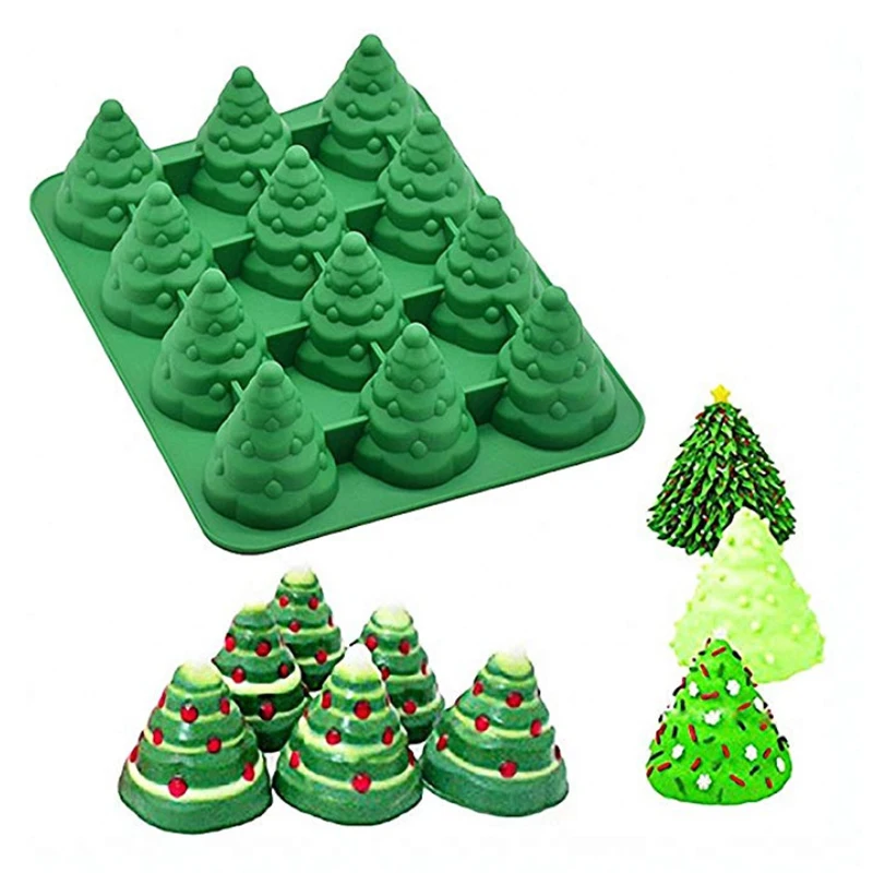 

12 Christmas Tree Silicone Cake Mold for Chocolate Mousse Ice Cream Jello Pudding Dessert Baking Pan Bakeware Decorating Tools
