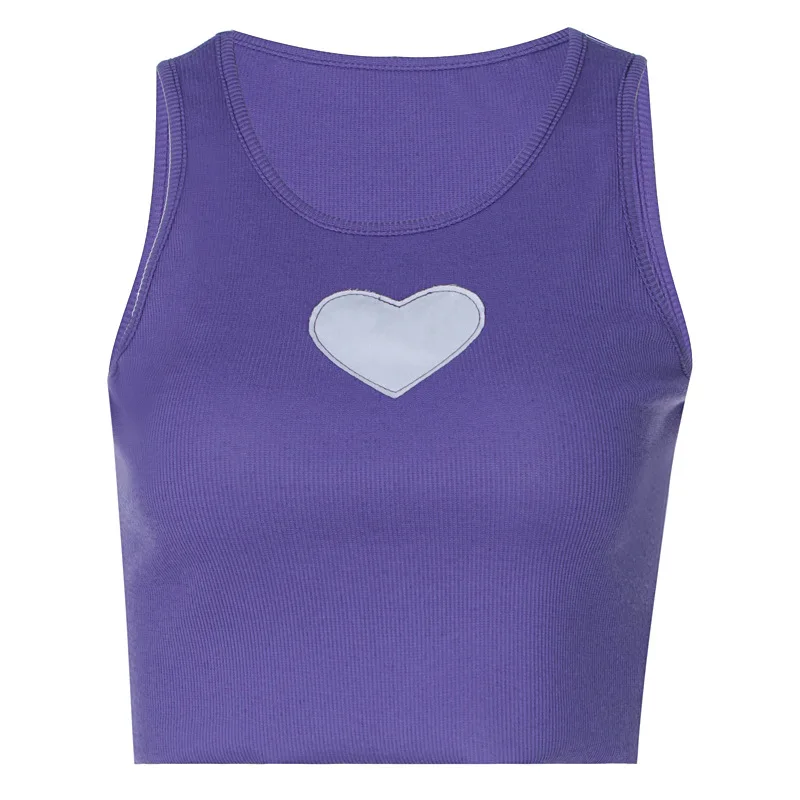 

Ribbed Tank Top Women Girls Sleevelss Heart Patchwork Summer 2021 Y2k Casual Knit Shirt Crop Top Fitness Short Vest Yuqung