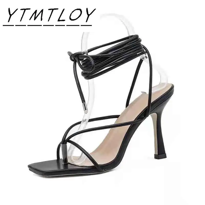 Женские босоножки на высоком каблуке повседневные с перекрестными ремешками