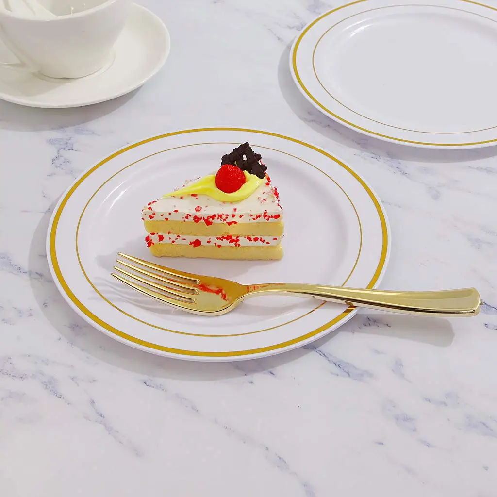 50 шт Золотой обод пластиковый Plates-7.5inch Золотой одноразовый салат/Десертные Тарелки-идеально подходит для свадеб и вечеринок