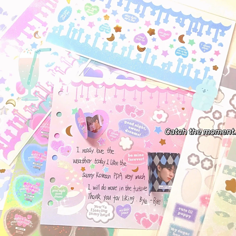 

Korean ins Hot Stamping Love Ribbon Stickers Hand Account Decor DIY Collage Material Stationery Sticker Diary Album Decoration