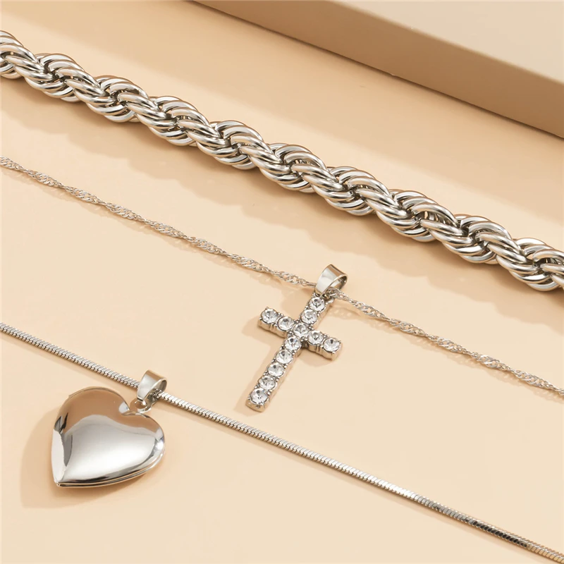 

Ailodo Heart Cross Pendant Necklace For Women Gold Silver Color Multilayers Statement Necklace Fashion Jewelry Girl Gift 20DEC28