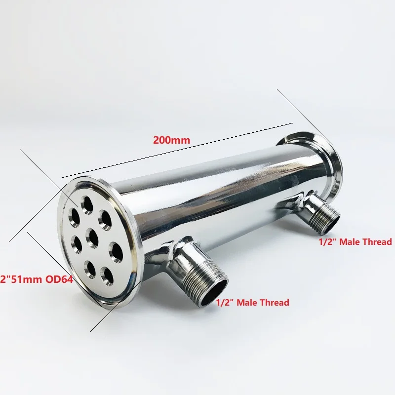 2&quot 51mm(OD64mm) Dephlegmator Reflux Distiller Condenser. Length 200mm With 1/2&quot Male Tread Sanitary Steel 304 | Обустройство