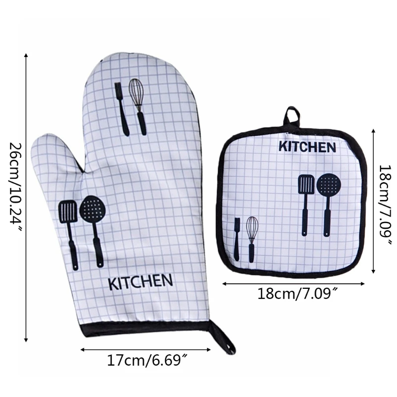 

2pcs/set Microwave Baking BBQ Glove Cotton Oven Mitts Heat Resistant Linen Pad Potholders Non-slip Mitten