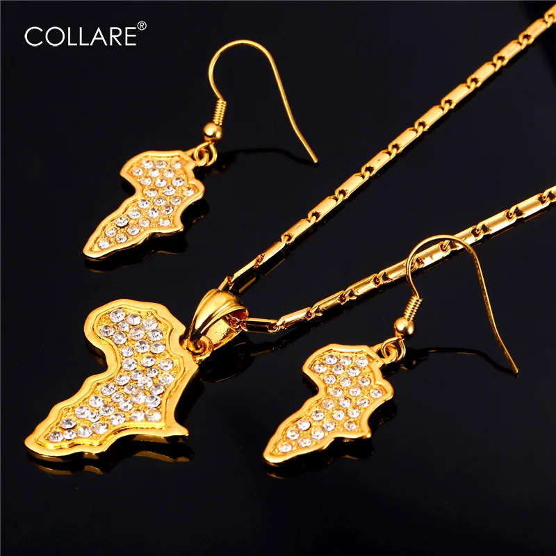 

Collare Crystal African Map Jewelry Sets For Women Gold/Silver Color Rhinestone Africa Accessories Earrings Necklace Sets S563