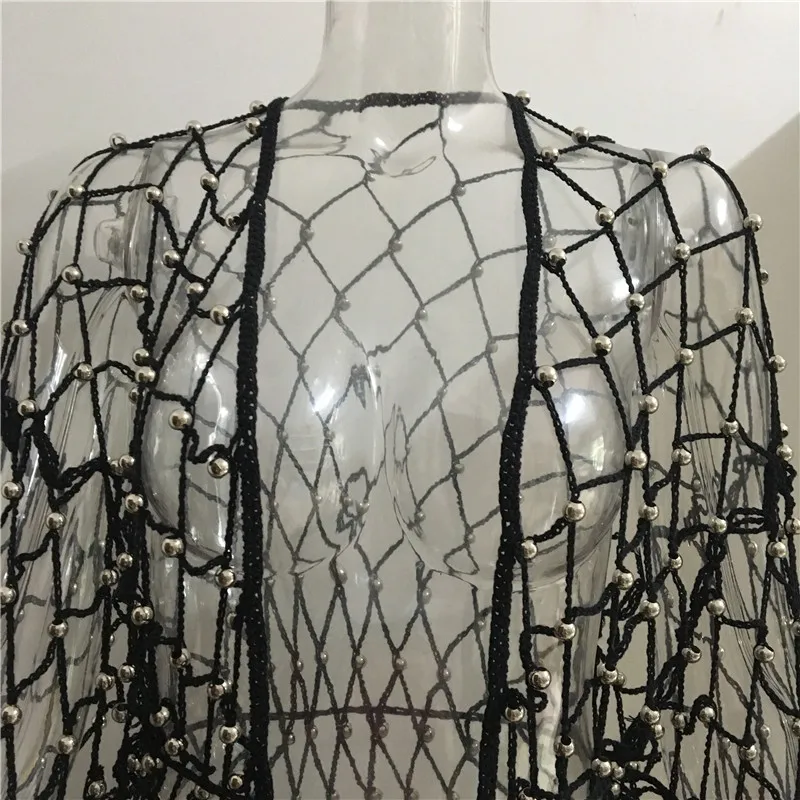 AKYZO Женская однотонная трикотажная сетчатая блуза с длинным рукавом Boho свободная Большой размер открытая блузка с шалью размера плюс Летний Пляжный Длинный топ