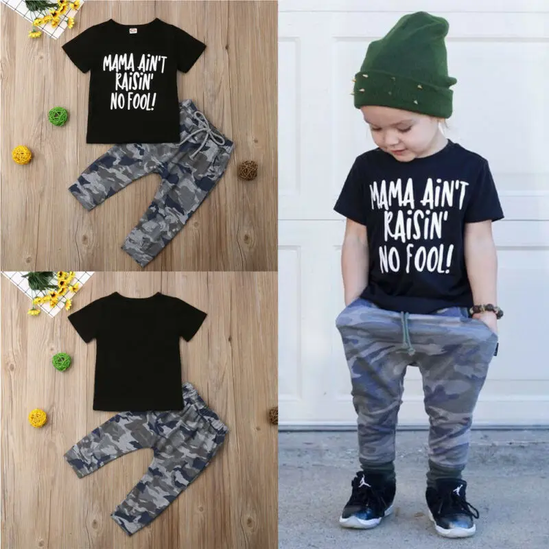 Футболка с коротким рукавом для маленьких мальчиков камуфляжные штаны крутой