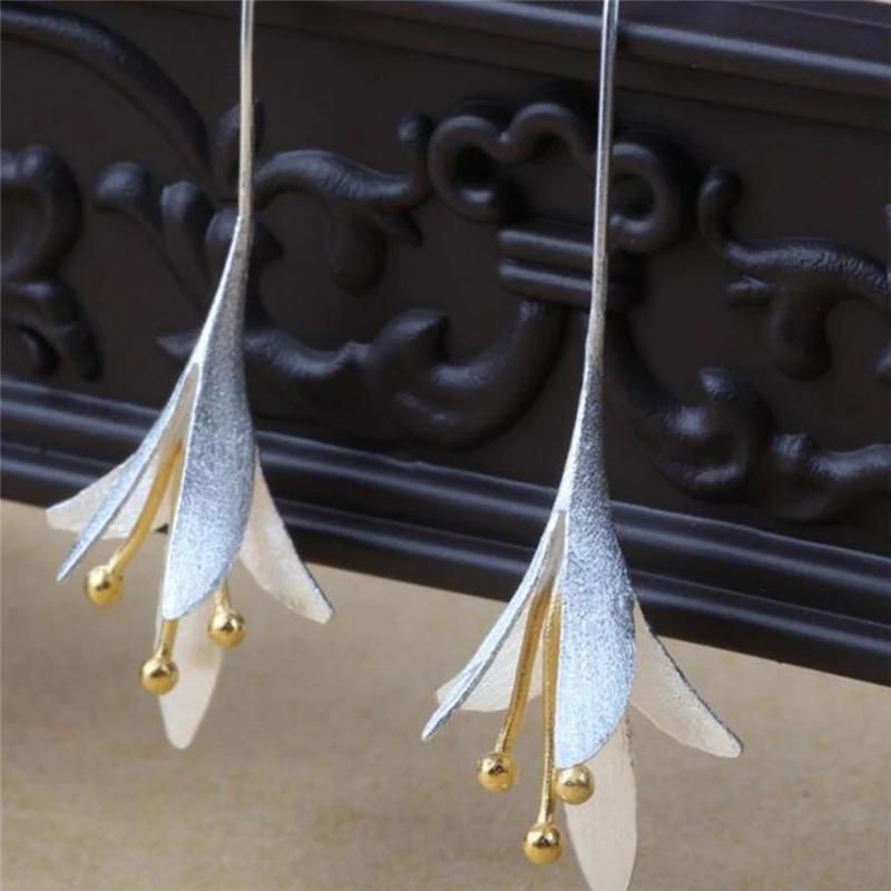 1 пара новый дизайн LovelyJewelry посеребренные цветы длинные серьги для женщин девушек