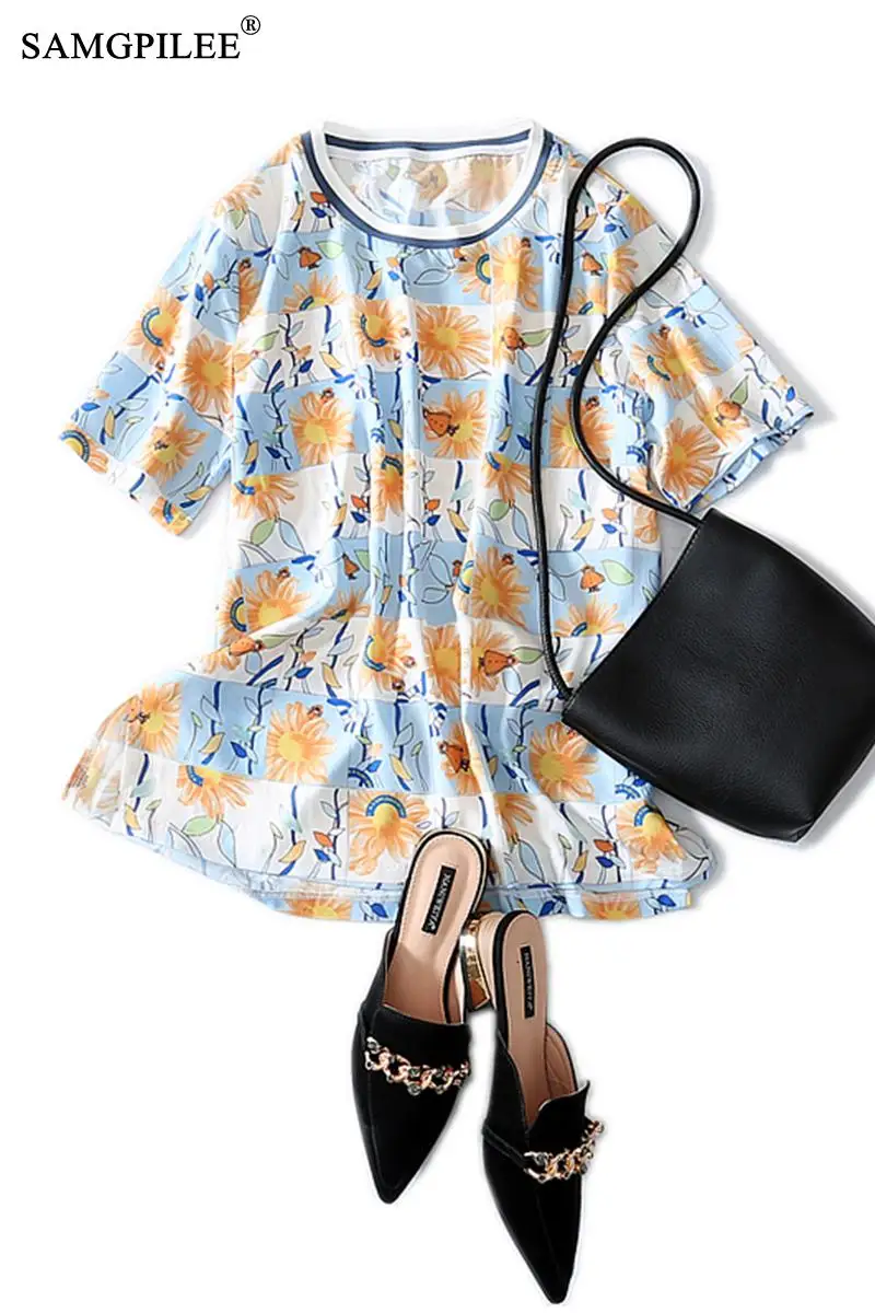 

Tops Women 2020 Casual Shirt Woman Chiffon See Through Shirts Women Summer Clothes Short Sleeve Print O-neck T Shirt For Womens