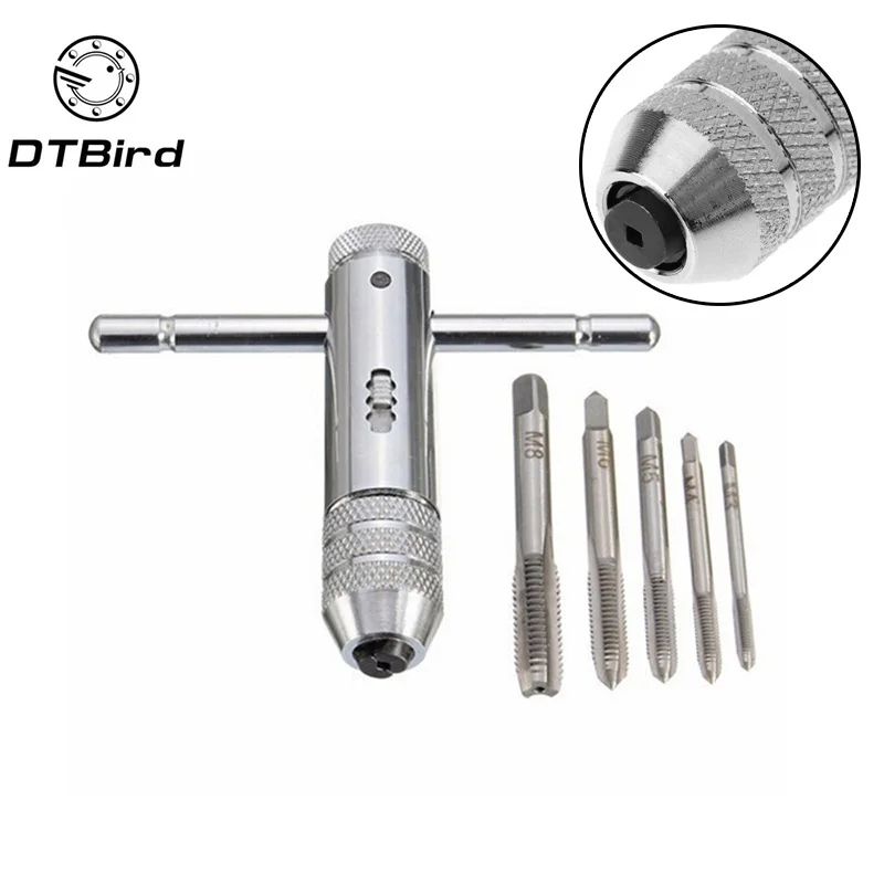 

5Pcs/set Adjustable M3-M8 3-8mm T-Handle Ratchet Taps Wrench Machine Screw Thread Metric Plug Tap Machinist Tools Hand Tool