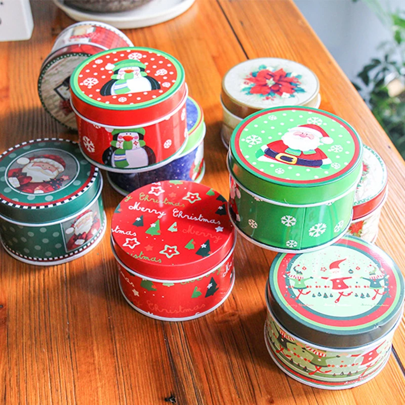 12 шт./компл. рождественские подарочные коробки круглая жестяная банка конфеты