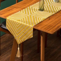 luxury gold table runner jacquard tablecloth narrow with tassels for dinning table wedding party christmas decoration bed runner