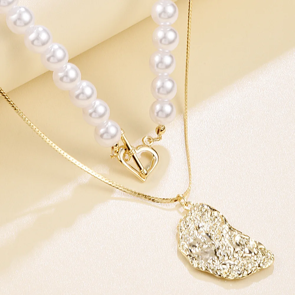 Новый дизайн имитация жемчуга Двухслойное колье модное металлическое ожерелье с