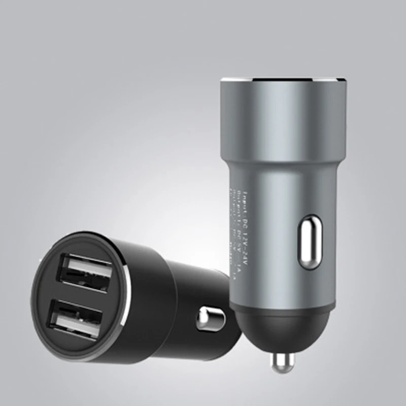 Metal Car Charger 5V Universal Dual Usb Phone Car-Charger for Xiaomi Huawei Samsung for iPhone XS Max XR 2.4A Fast Charge