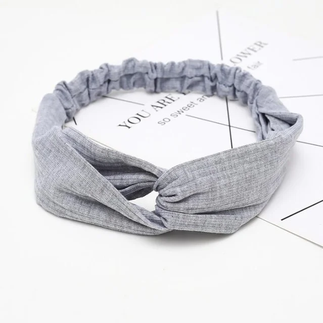 

Women Girls Headband Solid Color Wide Bandana Threaded Cross Cotton Headband Hair Accessories Knotted Headwear