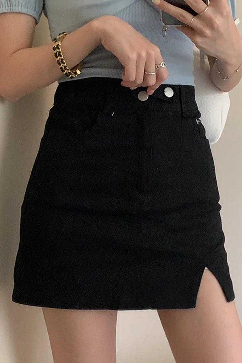 Юбка короткая с завышенной талией Милая юбка на бедрах двойной пряжкой в