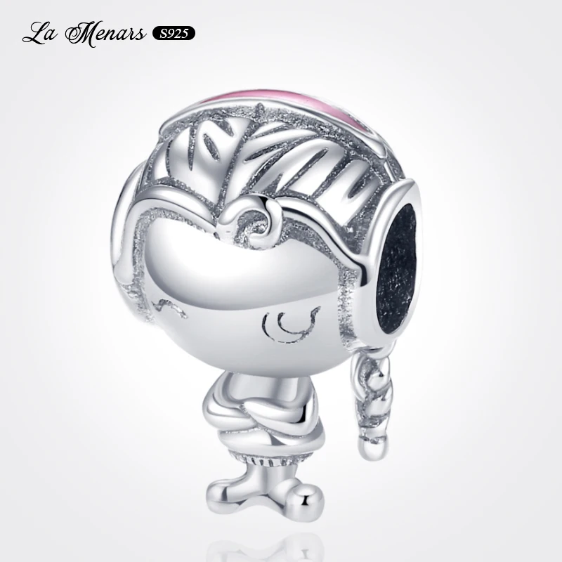 

Ponytail Girl Bead Fit Original Brand Charm Bracelet Necklace Genuine Silver Plating Little Girl Style Doll Charms