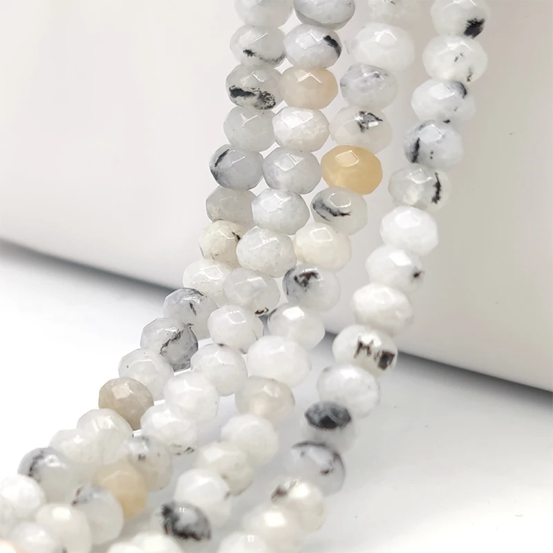 2-4mm Natural Stone White Black Spot Jades Beads Faceted Flat Loose Spacer Beads for Jewelry Making Accessories Bracelet DIY